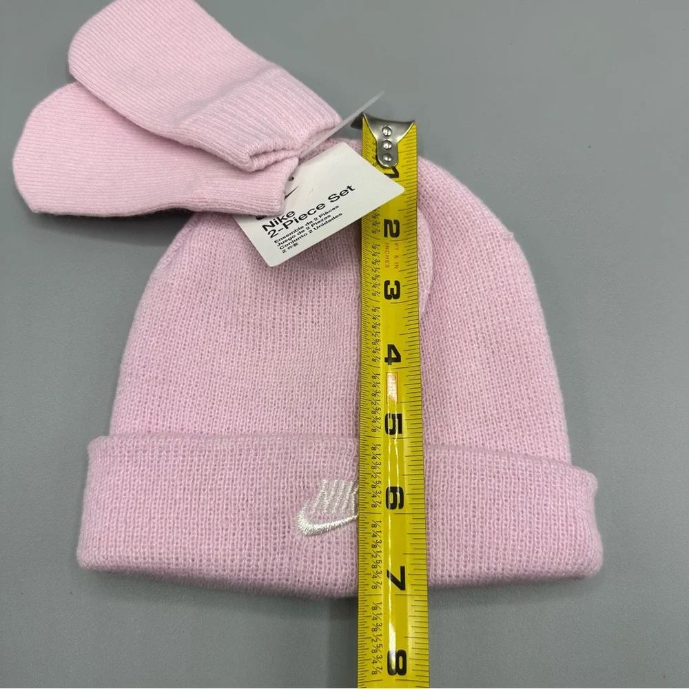 Nike Beanie Hat and Mittens 2 Piece Toddler Baby Set Size 12/24M Pink